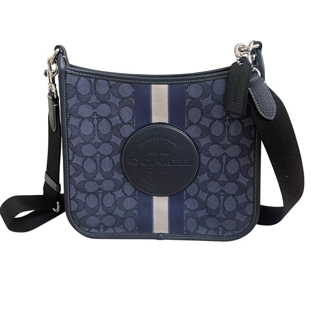 Coach Dempsey file Bag Signature Jacquard Stripe Navy Blue Crossbody CA195
